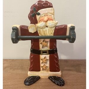 Rustic Wooden Santa‎ Claus Tea Towel/Candy Cane Holder Country Christmas Decor
